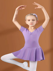 Girls Short Sleeve V Neck Ballet Leotard