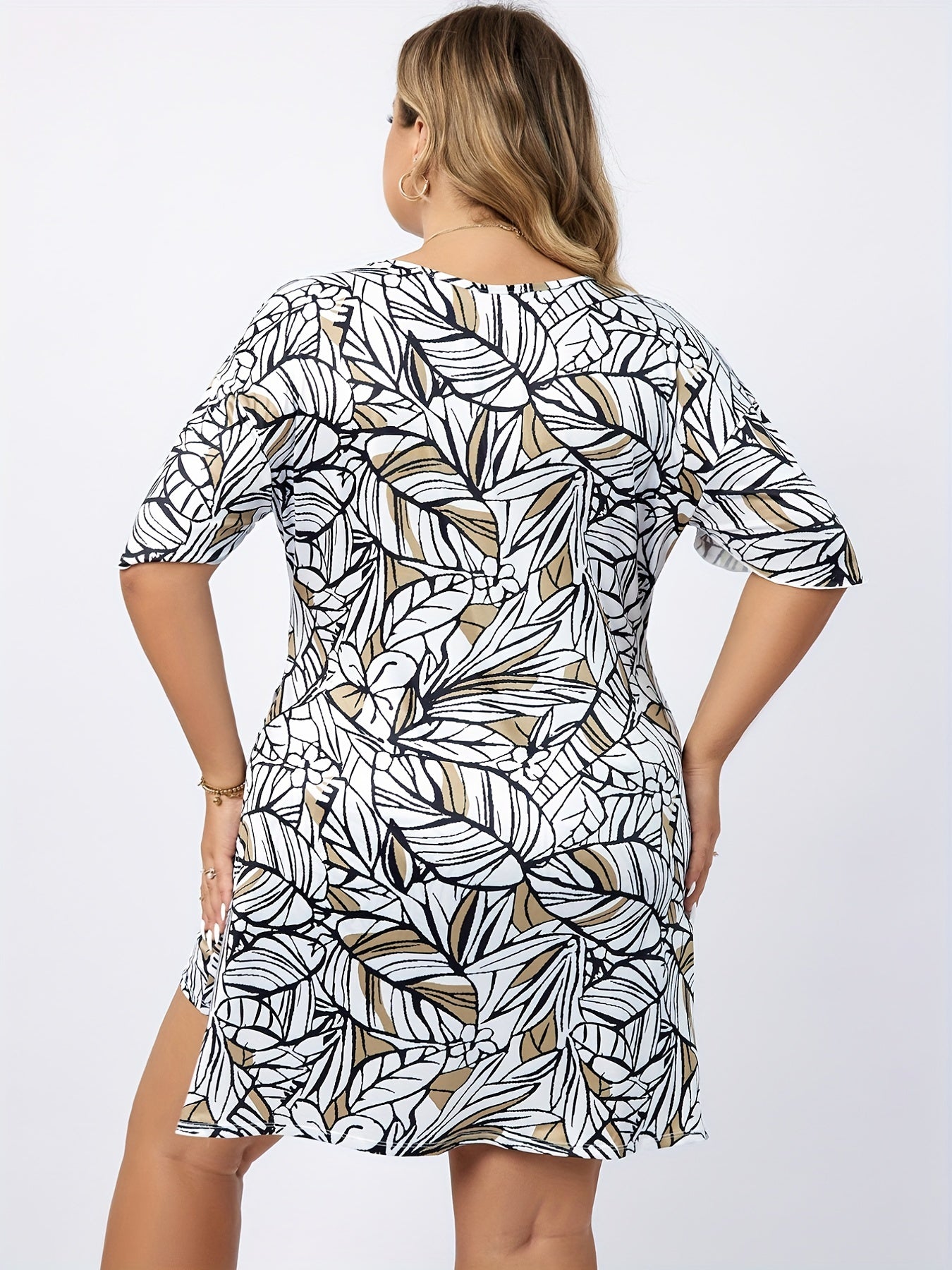 Leaf Print Lounge Set Short Sleeve Top & Shorts Pajama Two Piece