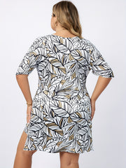 Leaf Print Lounge Set Short Sleeve Top & Shorts Pajama Two Piece
