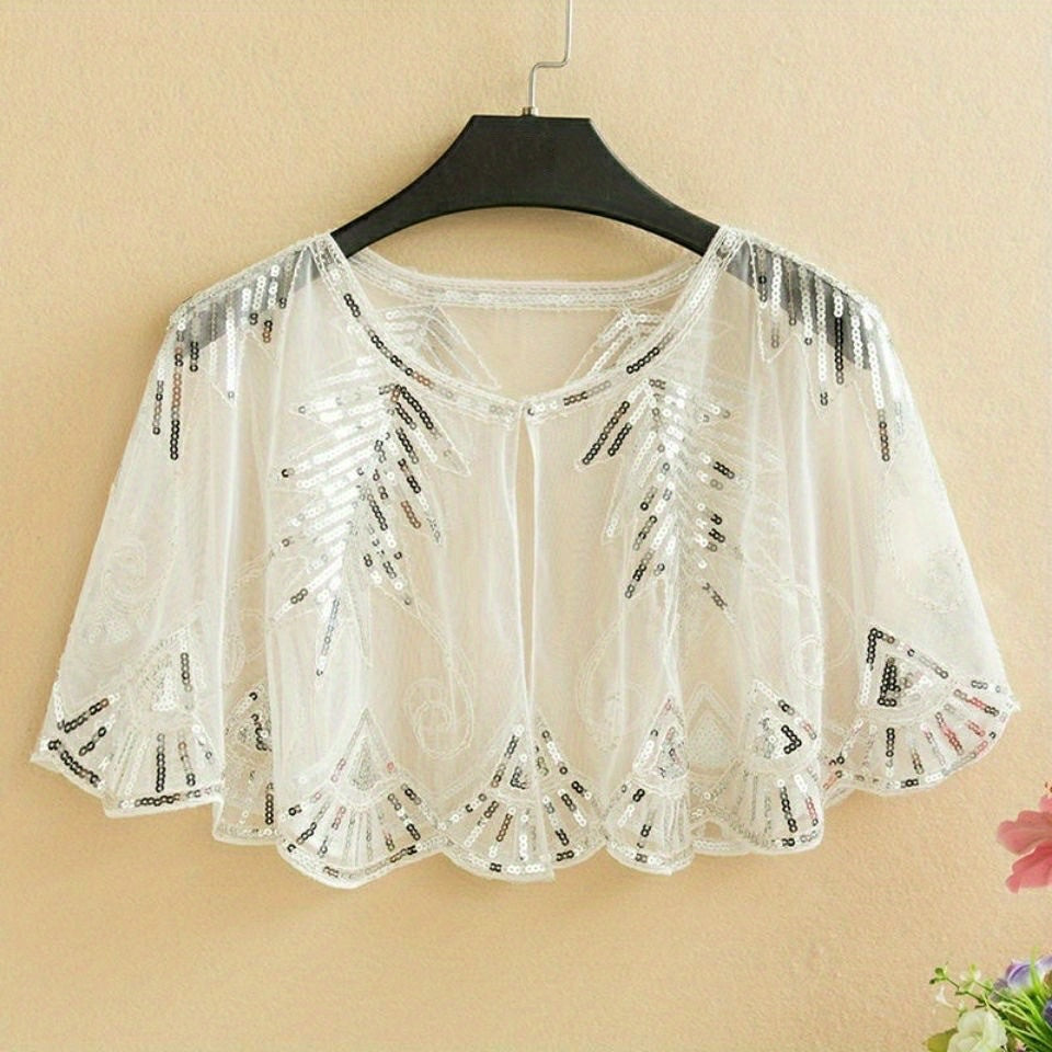 Vintage Flapper Shawl Sequin Beads Ruffles Cape Wrap