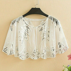 Vintage Flapper Shawl Sequin Beads Ruffles Cape Wrap