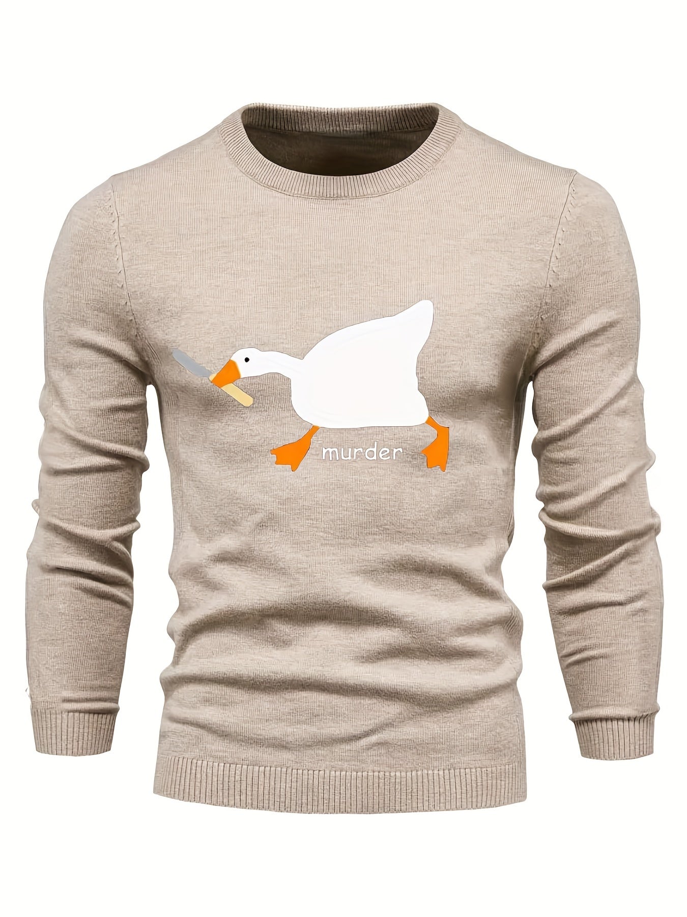 Duck Print Knit Sweater Men's Casual Warm Crew Neck Pullover