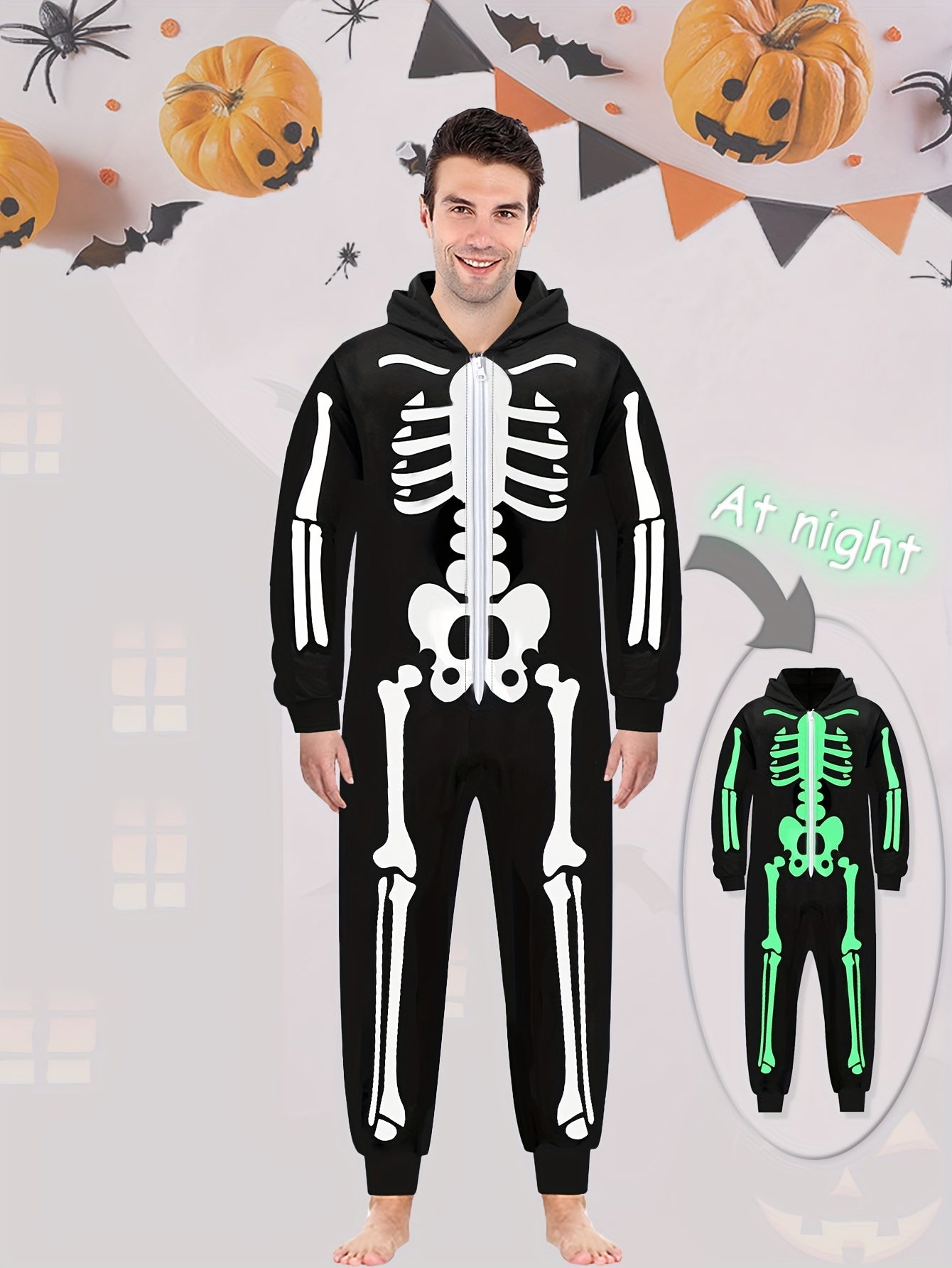Skeleton Bodysuit Hoodie Bone Skull Jumpsuit Punk Goth Suit
