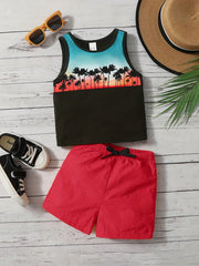 Baby Boy's Tree Print Vest & Shorts Set Summer Outfit