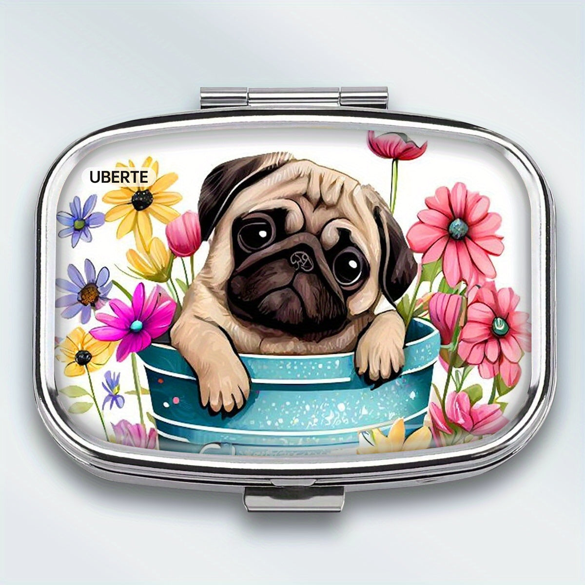 Pug Medicine Box 2 Compartments Square Mini Portable Pocket Wallet Medicine Box