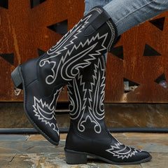 Women's Embroidered Western Boots Slip On Cowgirl Knight Boots