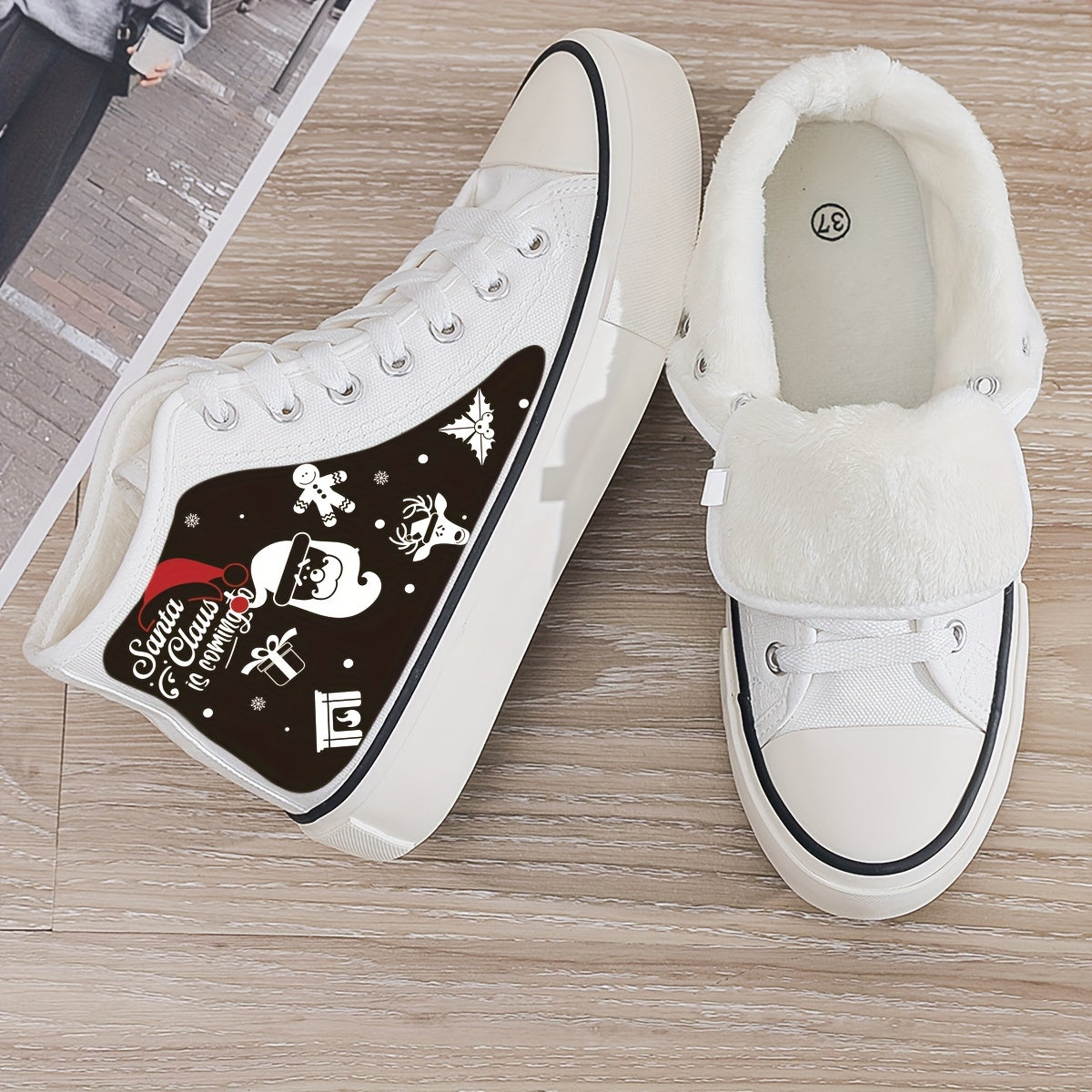 Christmas Plush Lined Thermal Chunky Canvas Sneakers