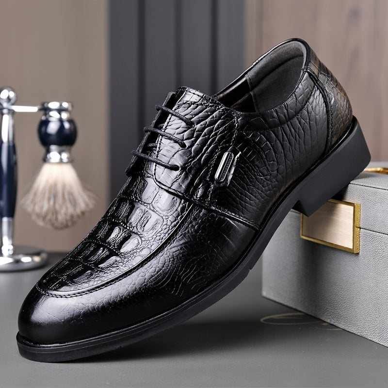 Crocodile Embossed Pointed Derby Shoes for Wedding Business