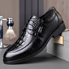 Crocodile Embossed Pointed Derby Shoes for Wedding Business
