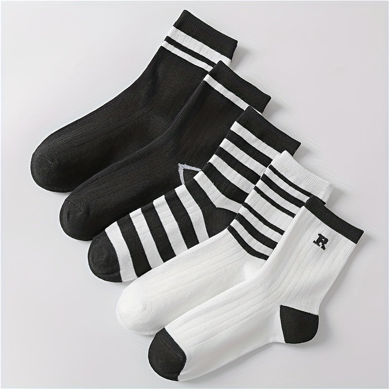 5 Pairs Striped Socks Casual Comfy All match Stockings & Hosiery