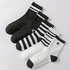 5 Pairs Striped Socks Casual Comfy All match Stockings & Hosiery