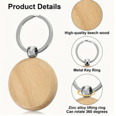 10pcs Blank Wooden Key Chain Round Wooden Tag Keychain DIY Accessories