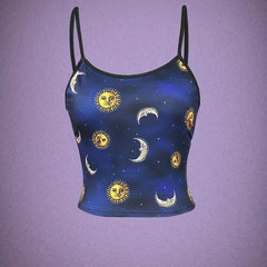 Halloween Moon & Sun Print Cami Top Gothic Summer Sleeveless Top