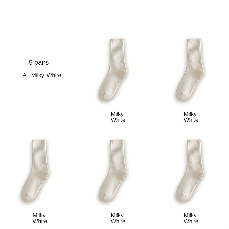 5 Pairs Ribbed Mid Tube Socks Women's Stockings