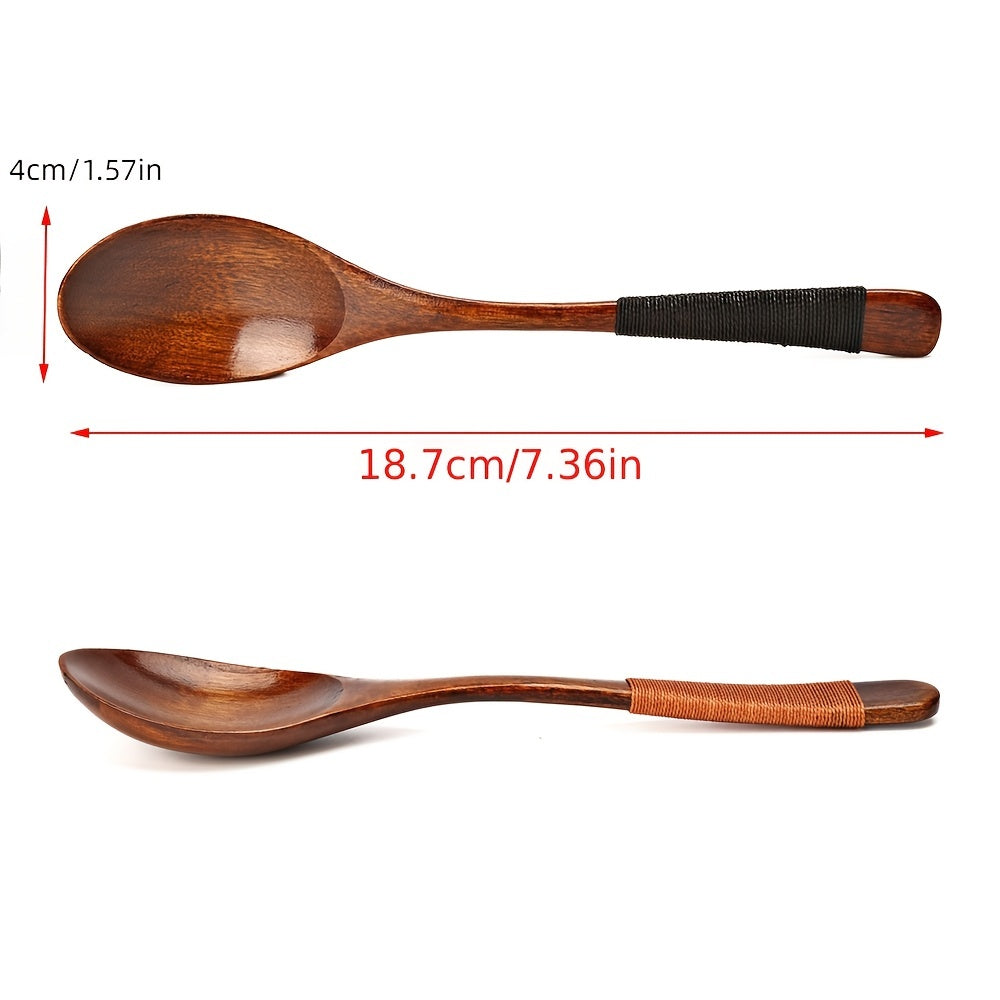2pcs Large Wood Spoons Long Handled Eco Friendly Rice Soup Spoon Wooden Dessert