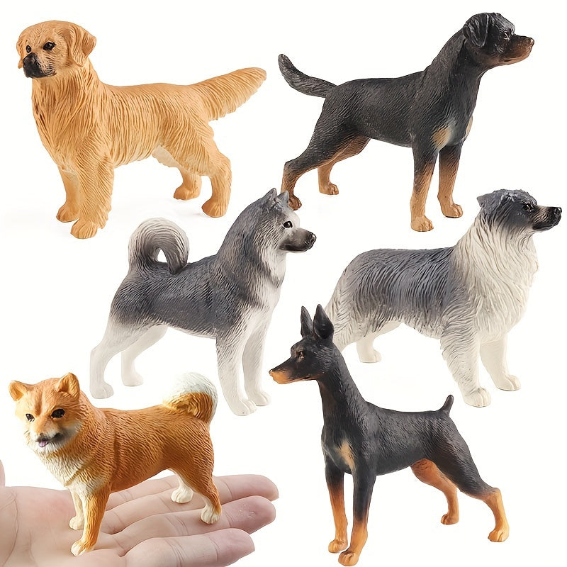 Dog Figurines Toy Plastic Puppy Figures Playset Hand Painted