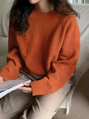 Casual Sweater Women's Plus Solid Long Sleeve Round Neck Pullover