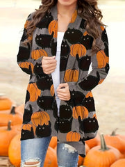 Halloween Cardigan Women's Open Front Graphic Print Long Sleeve