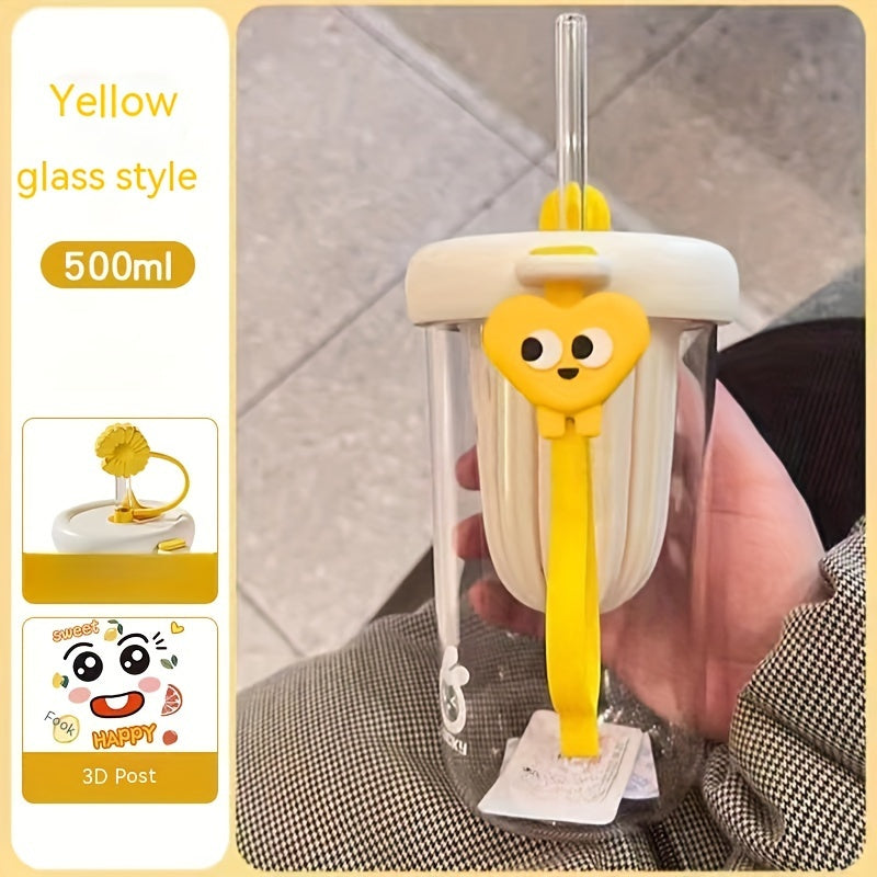 500ml Portable Glass Cup with Lid and Straw for Outdoor Sports Fitness Travel