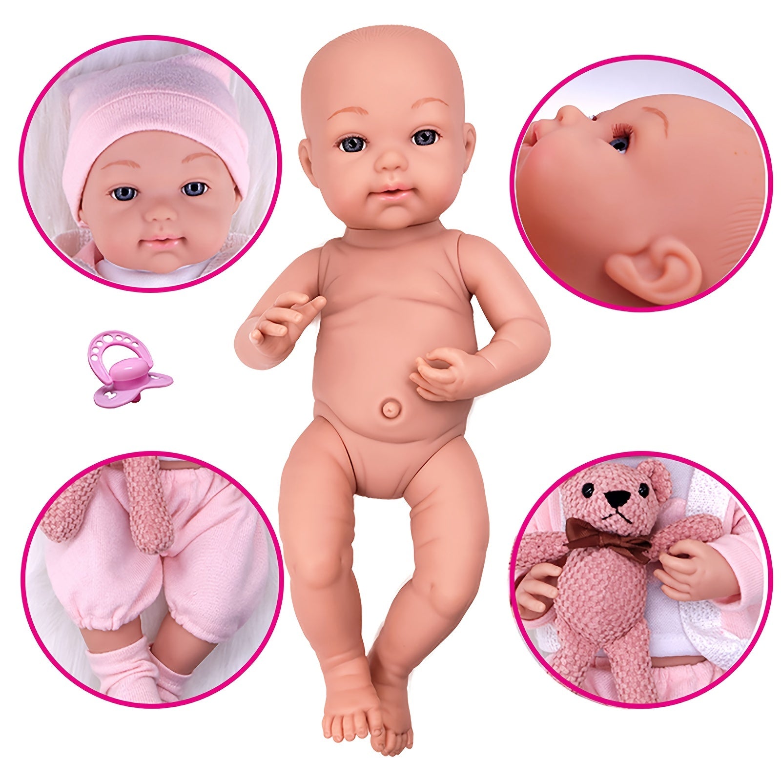 17 Inch Reborn Dolls Soft Vinyl Waterproof Doll With Plush Bear