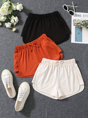 3pcs Girls High Waist Bow Sport Shorts for Kids