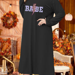 Plus Leopard Lightning Print Long Sleeve Lounge Dress