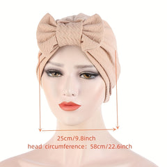 Embossed Detachable Bowknot Turban Cap Solid Ramadan Head Scarf Bonnet