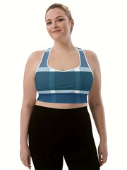 Plaid Print Round Neck Fitness Bra