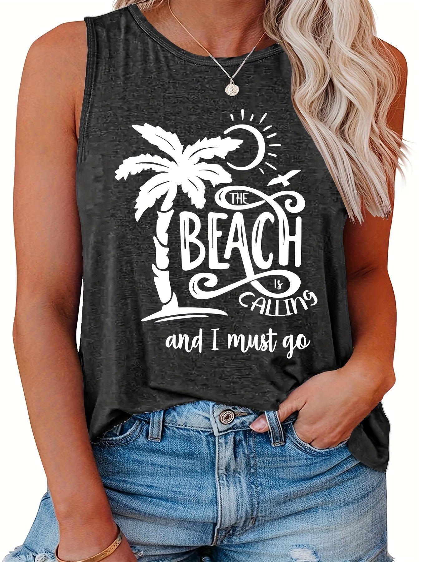 Coconut Tree & Slogan Print Tank Top