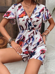 Flutter Sleeve Romper Jumpsuit Women's Clothing