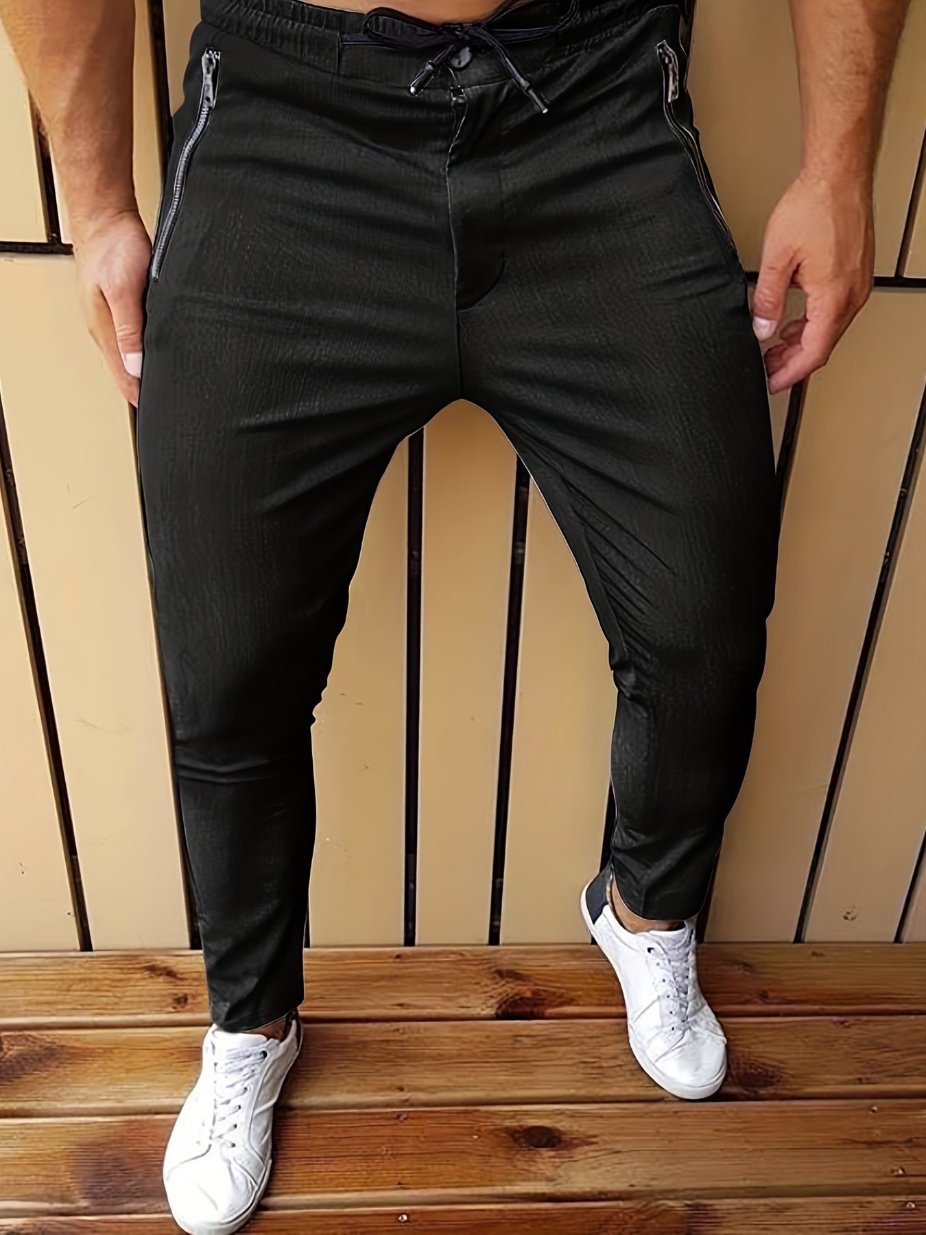 Classic Solid Men's Zipper Dress Pants with Stretch