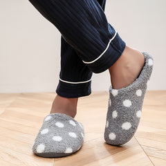 Men's Closed Toe Polka Dot Plush Slippers Anti-skid Back Shoes