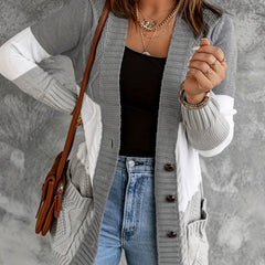 Colorblock Twist Textured Pocket Knitted Cardigan Outwear