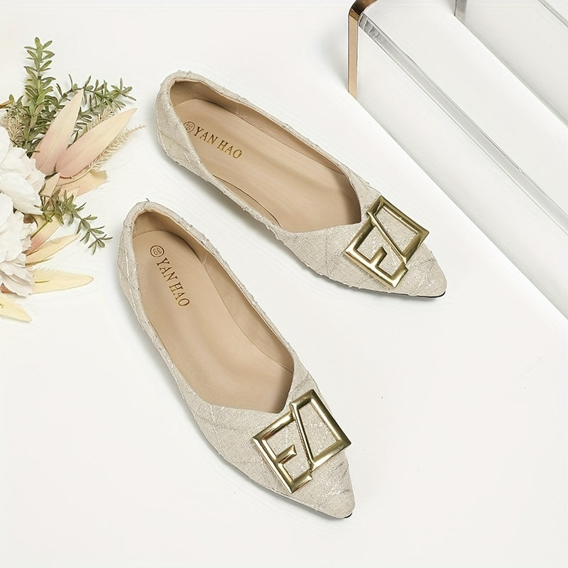 Women's Pointed Toe Ballet Flats Metal Decor Slip On Shoes