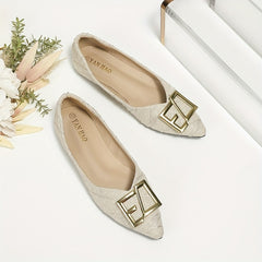 Women's Pointed Toe Ballet Flats Metal Decor Slip On Shoes