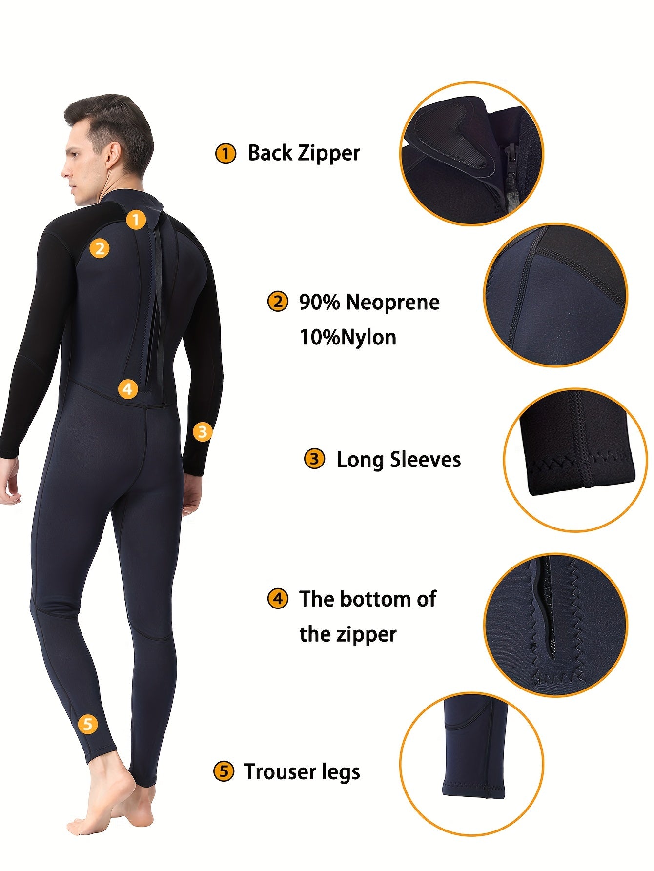 Realon 2mm Men's Wetsuit Full Wet Suit Surfing Swimming Diving Neoprene
