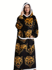 Raccoon Pattern Sherpa Fleece Hooded Long Robe