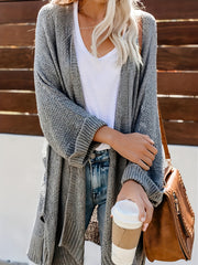 Solid Long Sleeve Open Front Knit Cardigan
