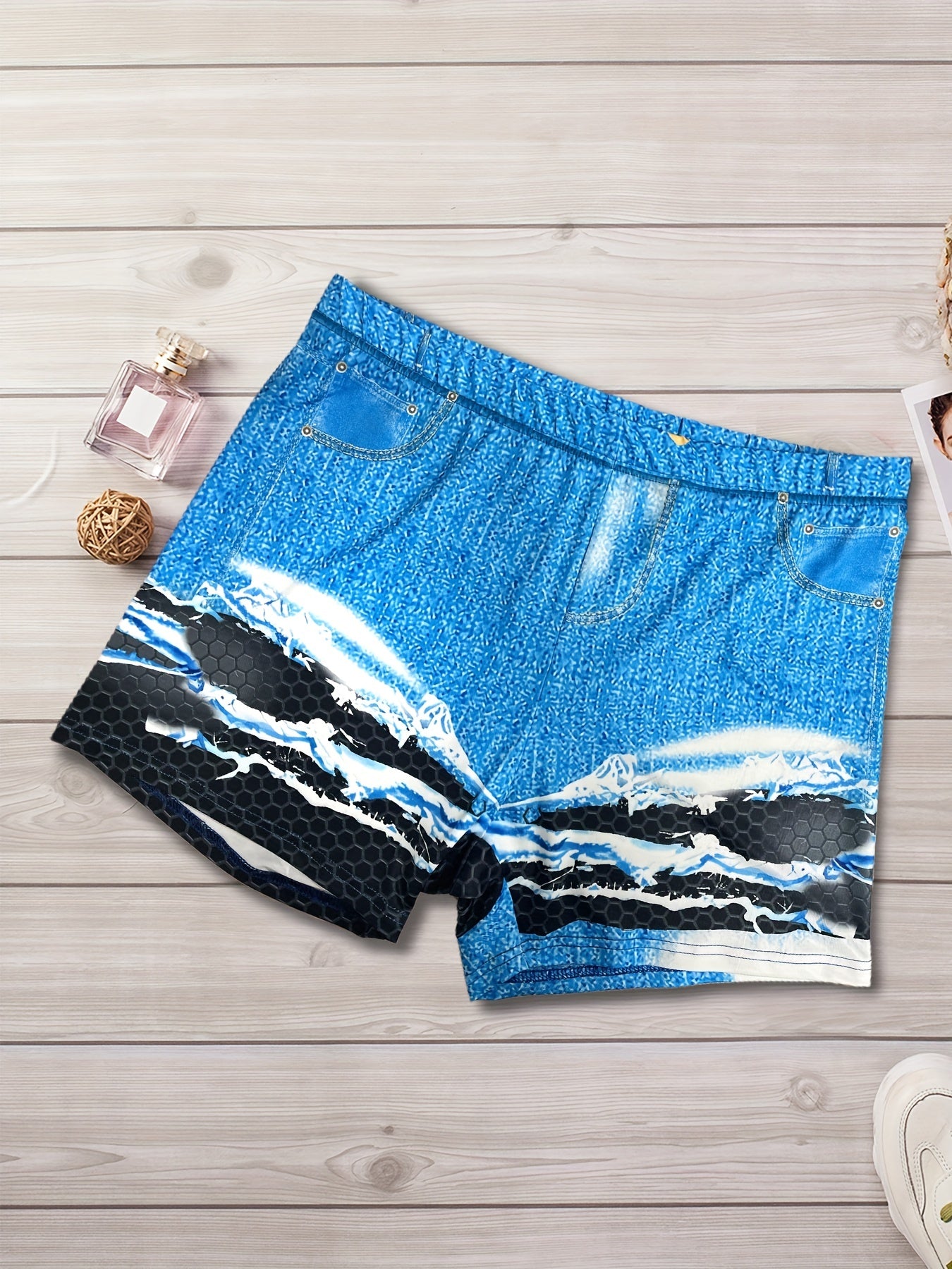 Women's Denim Print High Rise Stretch Shorts