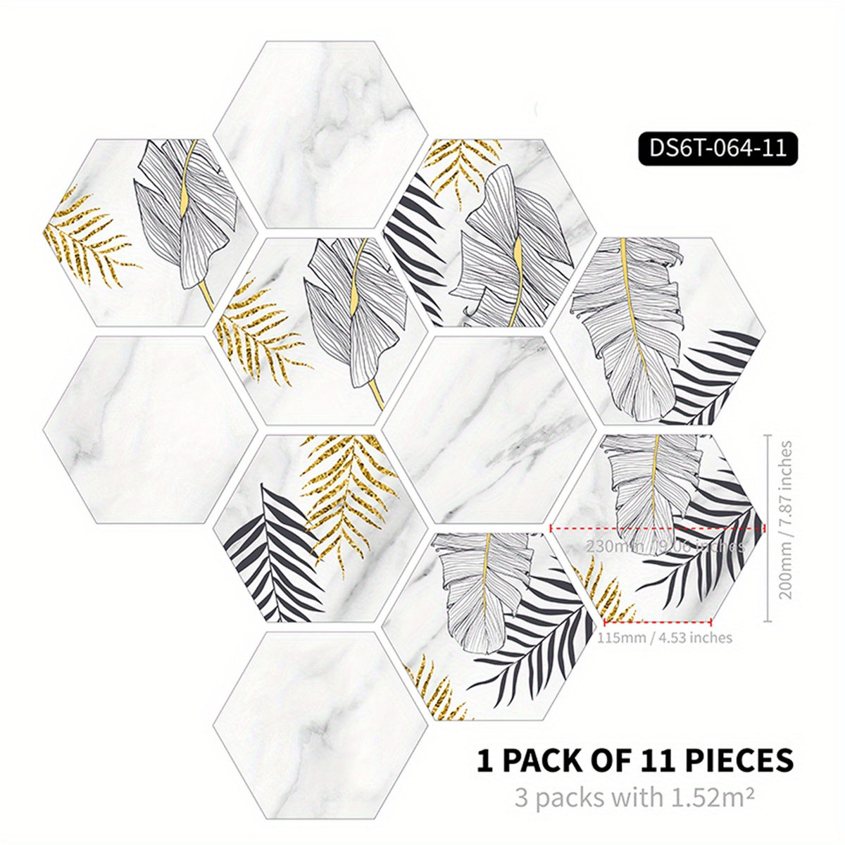 11pcs Cement Gray Hexagonal Floor Stickers Waterproof Non-slip Tile Stickers