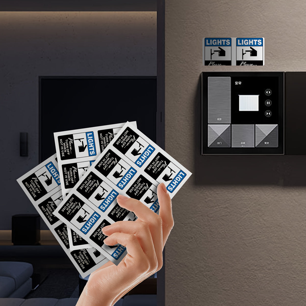 Energy Saving Light Switch Stickers Set for Home and Public Areas