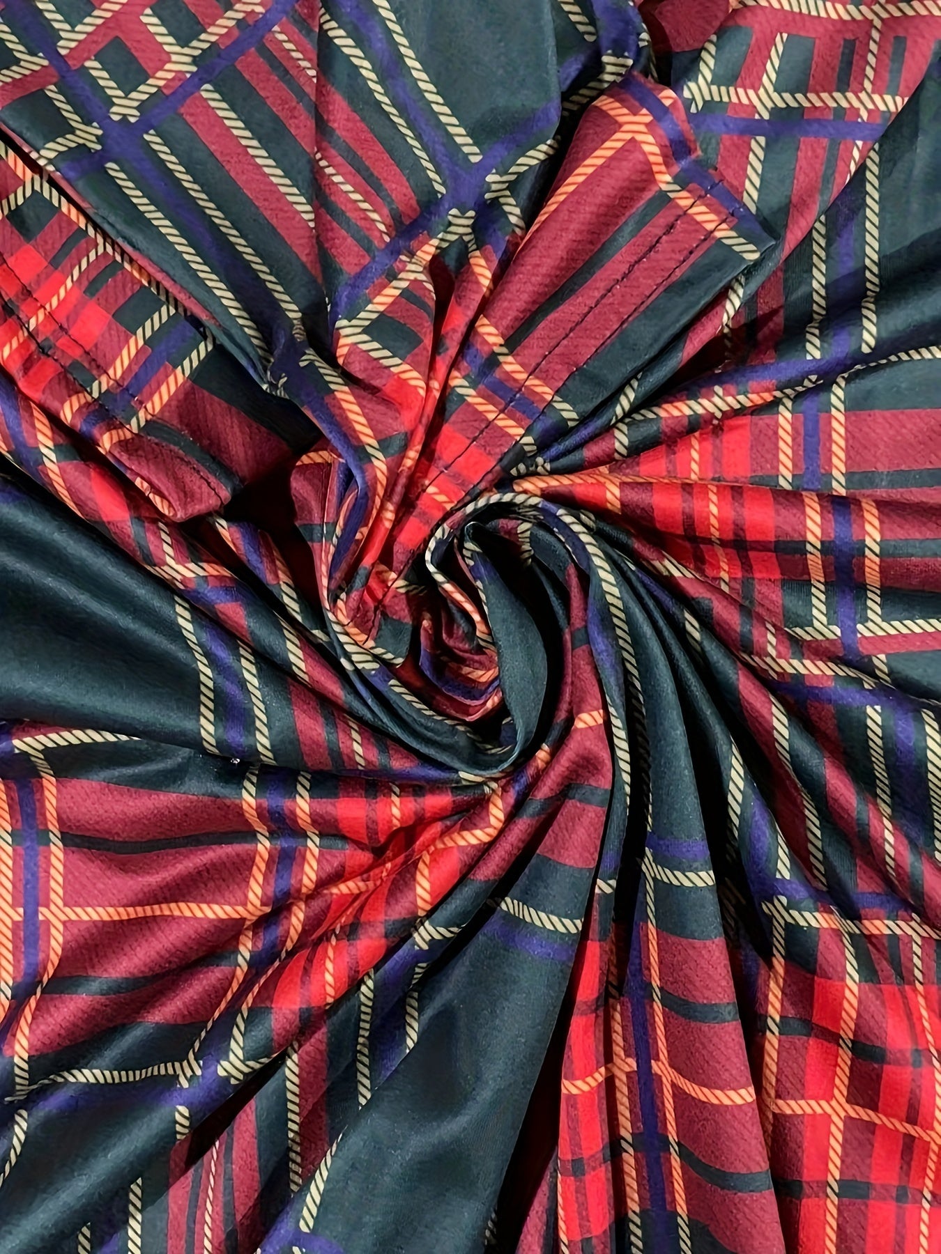 Women's Plus Plaid Print V Neck Loose Dress