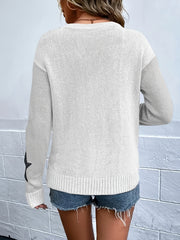 Star Pattern Crew Neck Pullover Sweater for Women