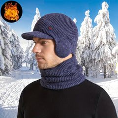 Men's Fleece Beanie Hat & Neck Scarf Set Winter Warm Outdoor Hat Circumference 5