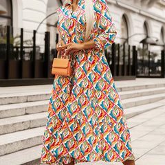 Floral Print Long Sleeve Midi Shirt Dress