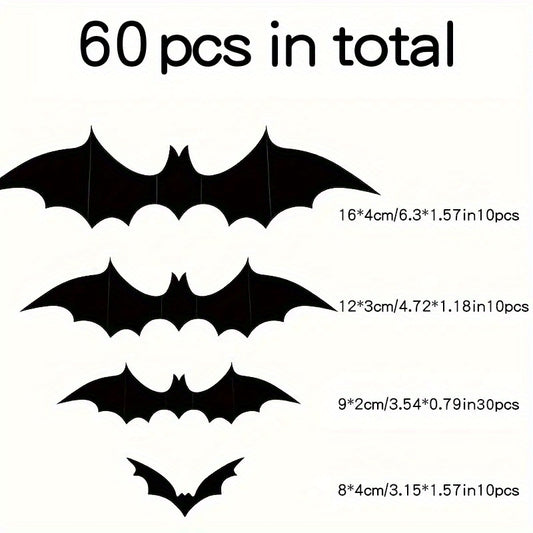 60 Halloween Bat Decorations 4 Sizes Realistic Scary Bat Stickers Home Decor