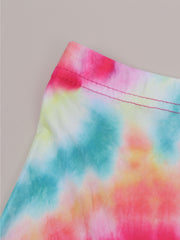 Girls Tie Dye Stretch Soft Leggings Elastic Waist Athletic Tight Slim Shorts