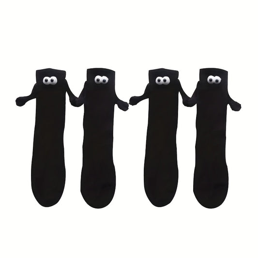 Creative Sweat-absorbing Mid-calf Socks with Magnetic Hand Holding Dolls