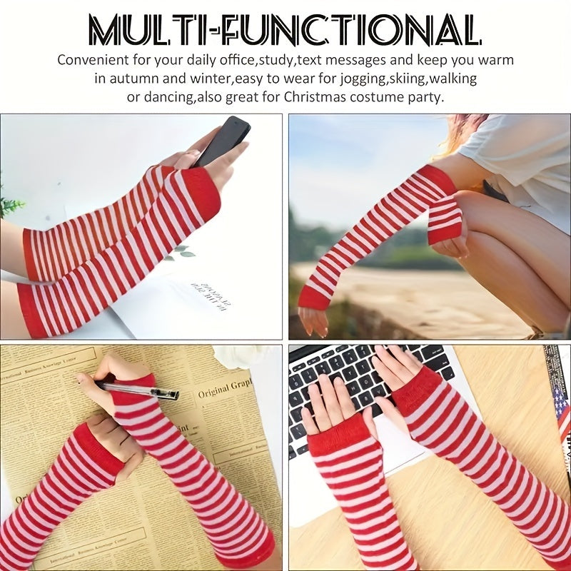 2pcs Teen's Striped Over Knee High Socks Set for Outdoor Activities