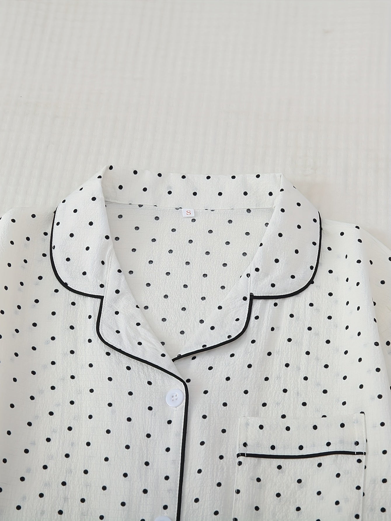 Polka Dot Print Pajama Set Short Sleeve Buttons Top & Elastic Waistband Pants